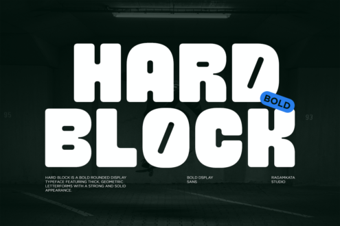 Hard block display font uppercase lowercase numbers punctuation on navy blue