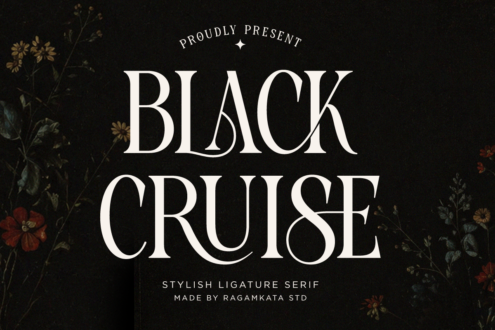 Stylish ligature serif font over dark floral botanical background pattern