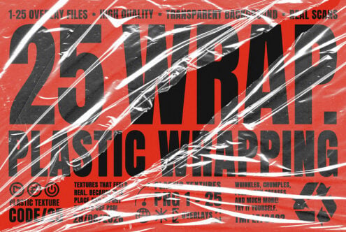 Bold red overlay pack with torn plastic wrap, distressed black typography, white diagonal lines, textured grungy surface