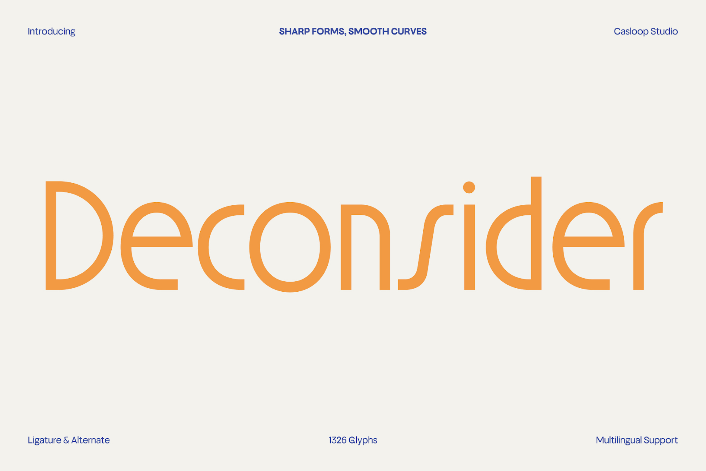 Deconsider font in bright orange with geometric letterforms on cream background