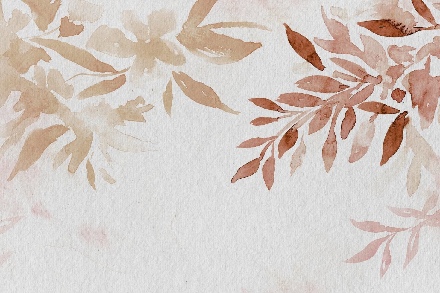 Watercolor leaf branches in warm earth tones on cream paper with organic flowing layout