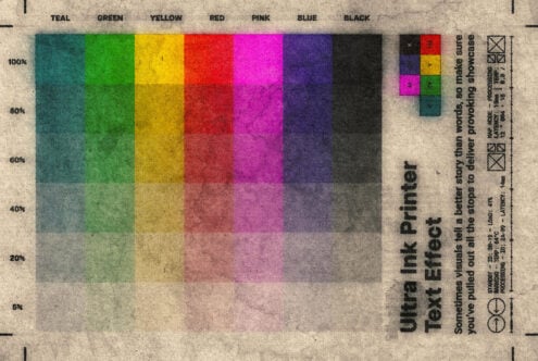 Ultra ink printer color density swatch showing teal through black at various opacity levels