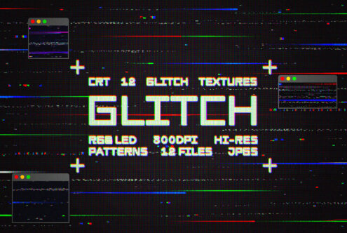 CRT 1.2 glitch textures with RGB LED patterns, 800DPI hi-res, 12 files JPEGS