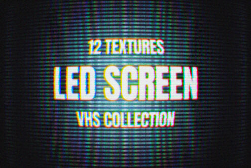 Retro VHS glitch text effect with neon chromatic aberration on scanline background