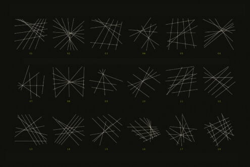 18 minimalist line illustrations with geometric line patterns on black background