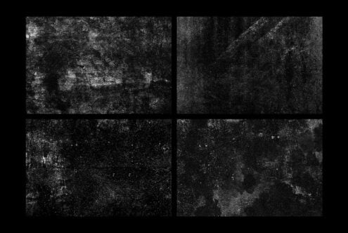 Four gritty grayscale textures with heavy grain, dust, or noise overlay effects for dark designs