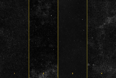 Grungy black texture with gold divider lines, four numbered panels showing worn dust overlay effect