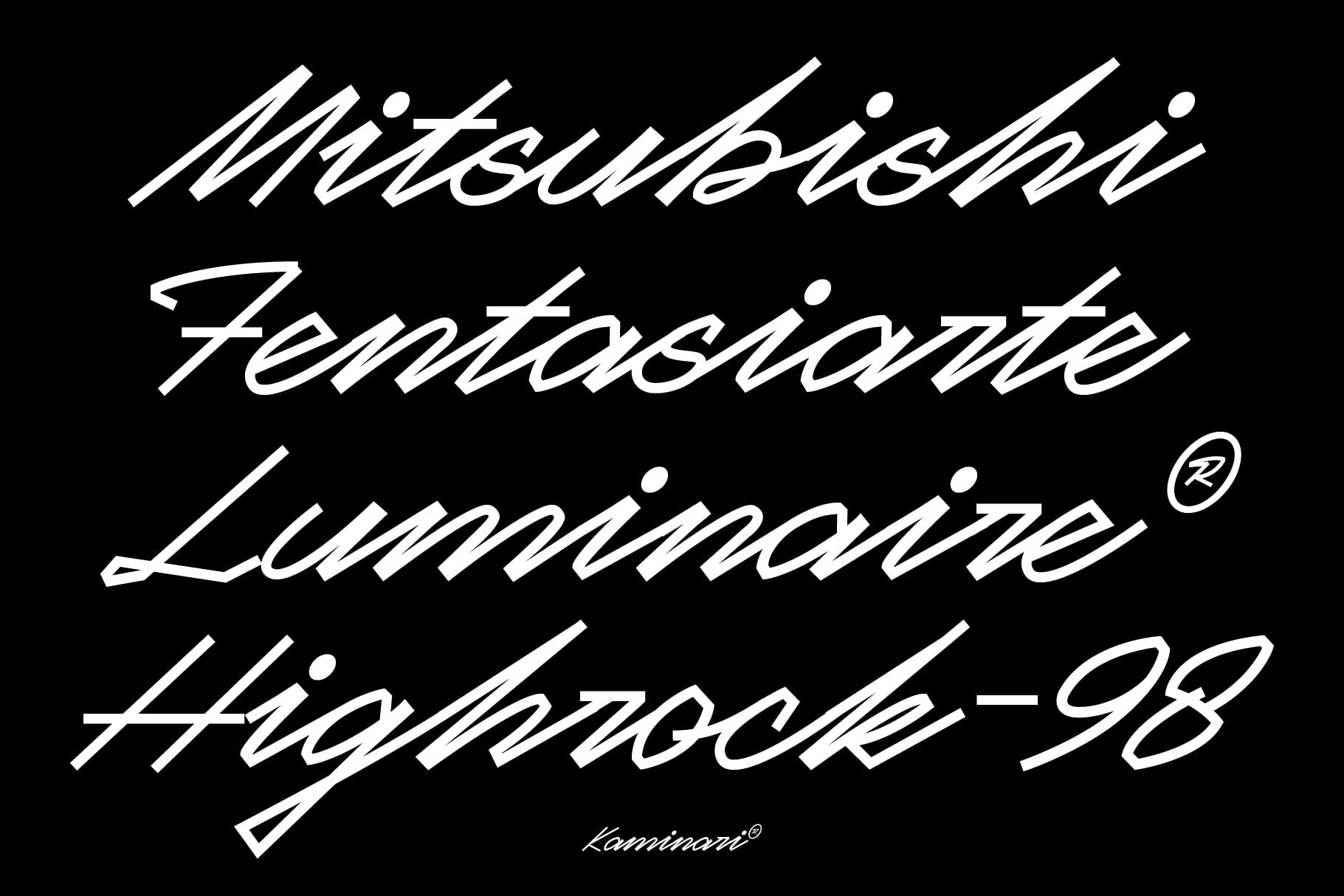 Mitsubishi Fontosiainte Luminaire Highmock-98 italic typeface display on black background