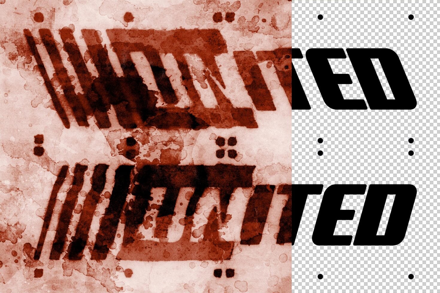 Distressed red watercolor texture with bold black slanted typography mockup on transparent background