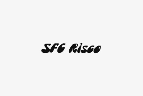 SFF Risco bold italic typeface on light background, modern font design