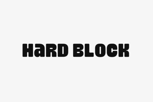 Hard Block typeface in bold black on light gray background