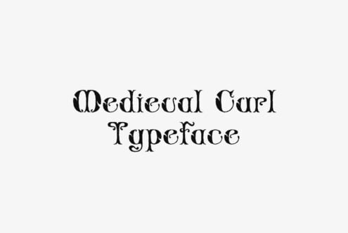 Medieval Curl Typeface in black ornate lettering on light background