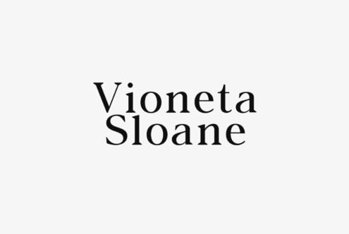 Violeta Sloane serif font displayed in black text on light gray background