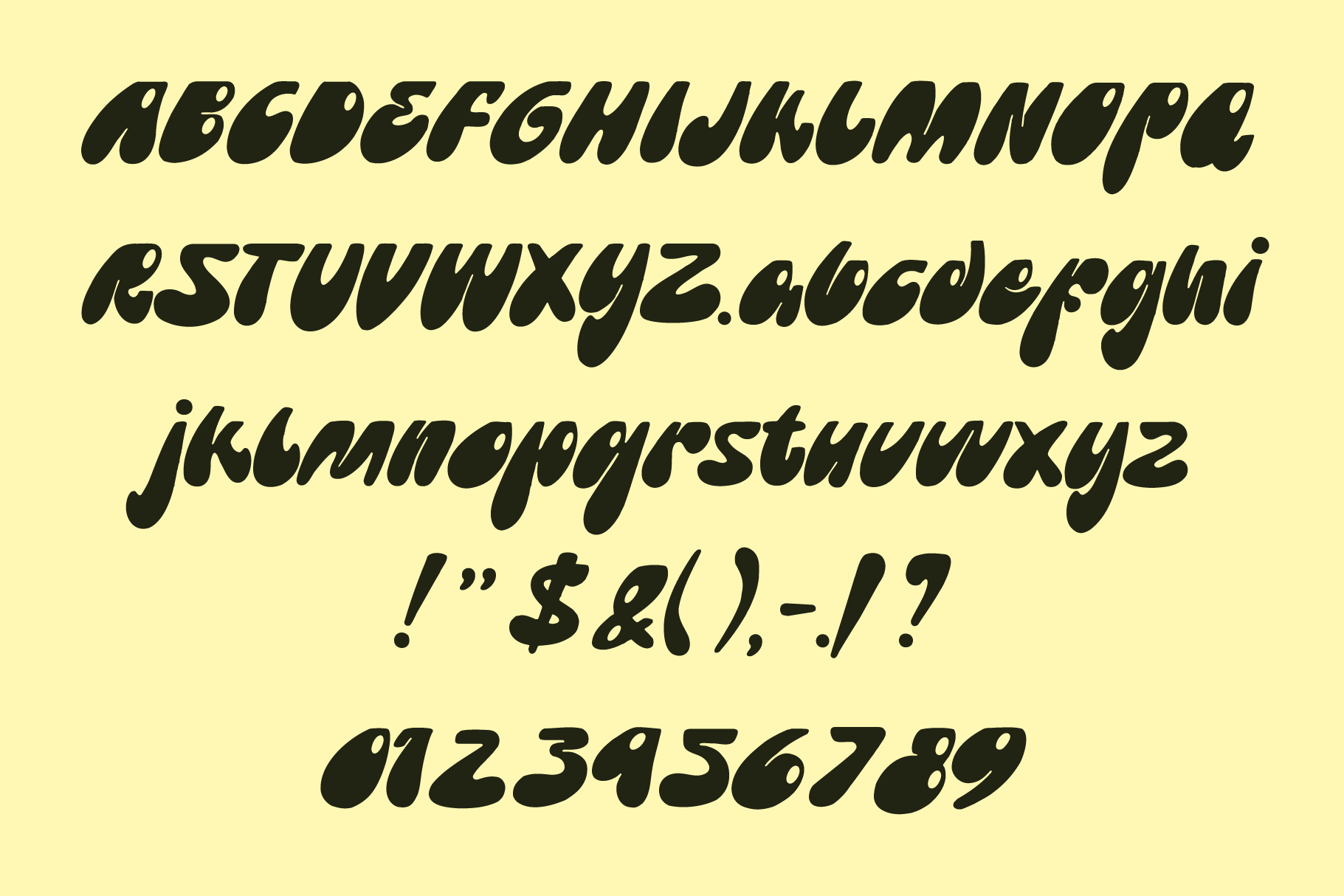 Bold italic typeface displaying full character set on soft yellow background