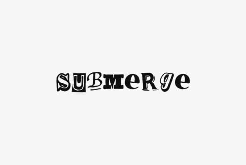 Submerge typeface in bold black letters with mixed serif styles on light gray background
