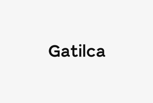 Gatilca typeface displayed in bold black letters on light gray background
