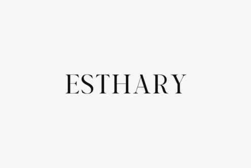 Esthary serif typeface on minimal light gray background, clean elegant font