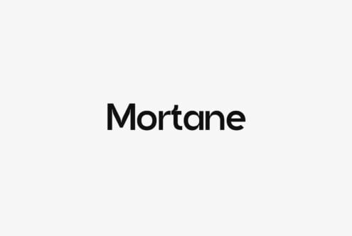 Mortane sans serif typeface displayed in bold black letters on light gray background