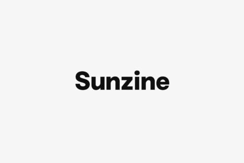 Sunzine wordmark in bold black sans-serif on light gray background