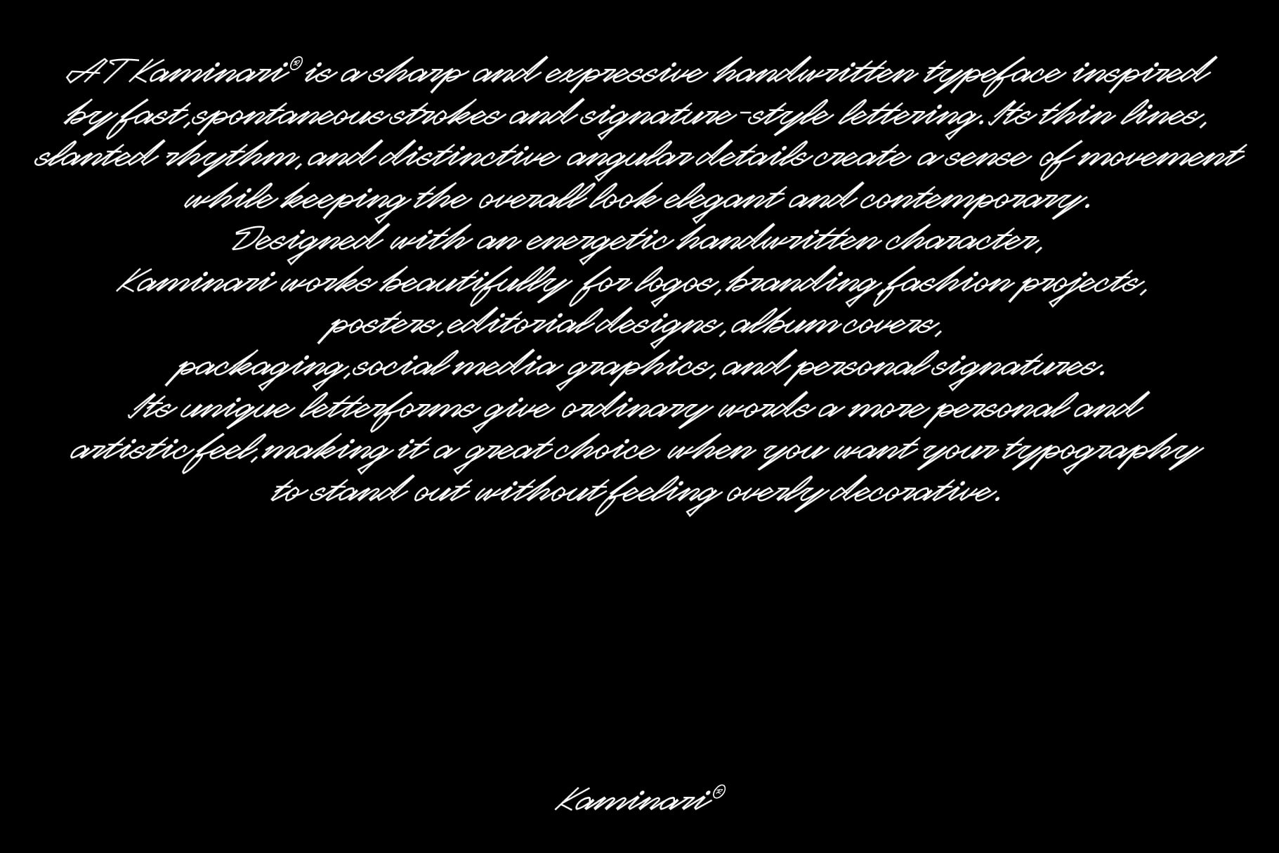 Laminazzi handwritten italic typeface in white script on black background