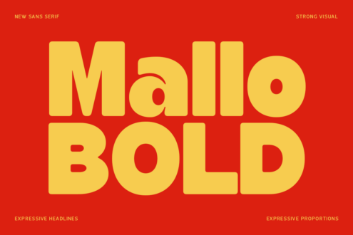 Mallo Bold sans serif font yellow letters red background headline display weights