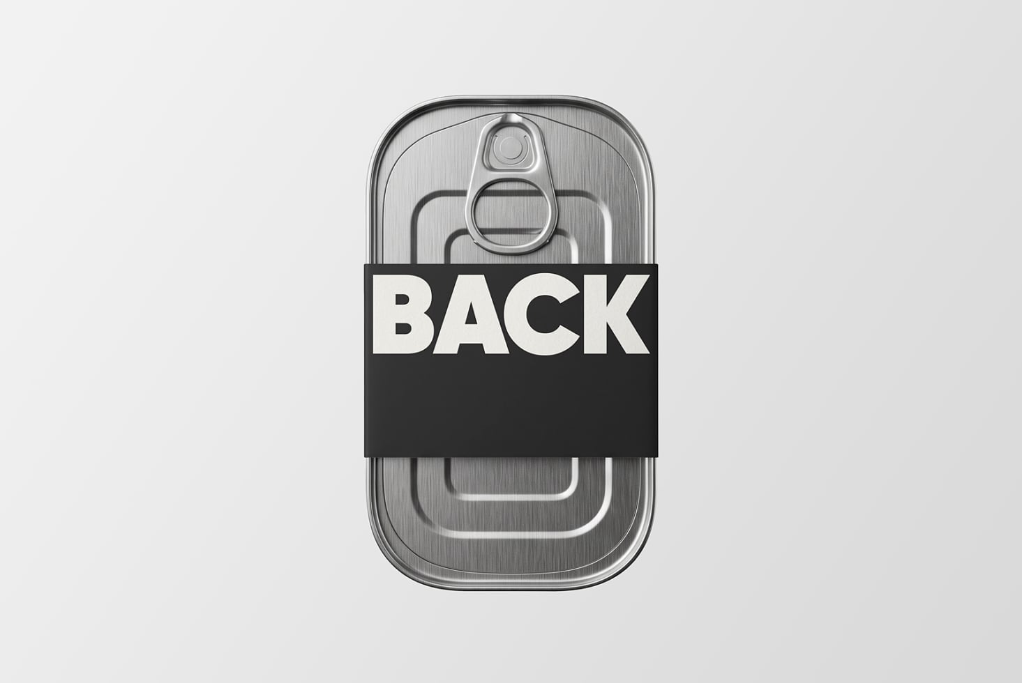 Phone mockup with brushed metal back showing camera lens with black band overlay reading BACK in bold white text