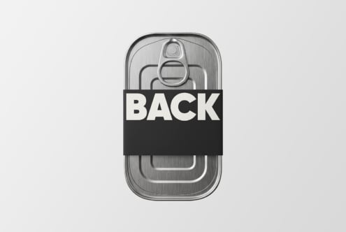 Phone mockup with brushed metal back showing camera lens with black band overlay reading BACK in bold white text