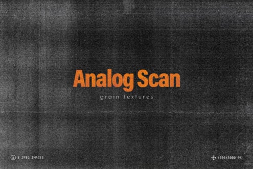 Analog Scan grain textures collection with orange title on dark speckled background