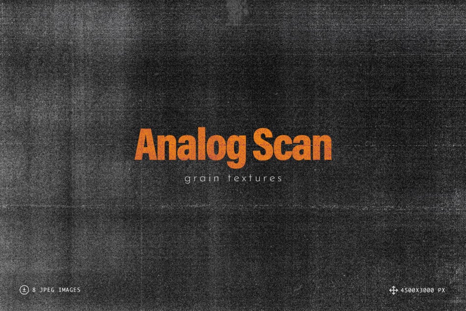 Analog Scan grain textures collection with orange title on dark speckled background