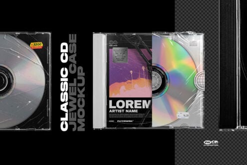 CD jewel case mockups with rainbow disc, vintage aesthetic, customizable album artwork templates
