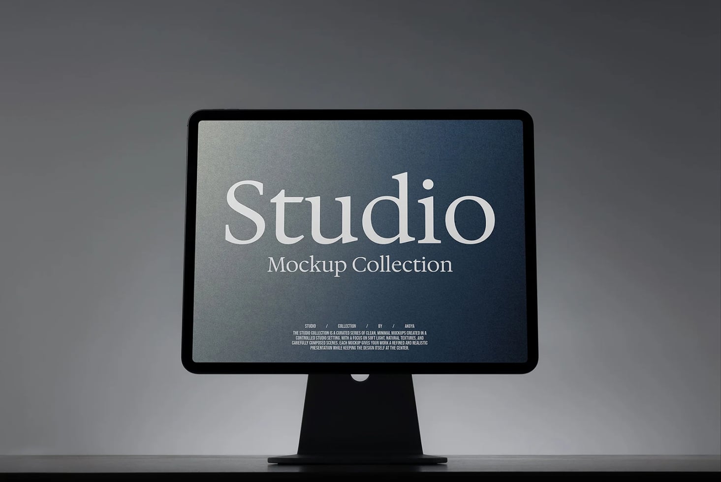 Studio Mockup Collection displayed on black desktop monitor with gradient background