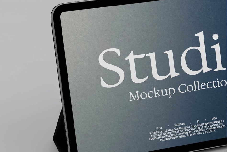 Studio tablet mockup with minimal design on blue gradient background