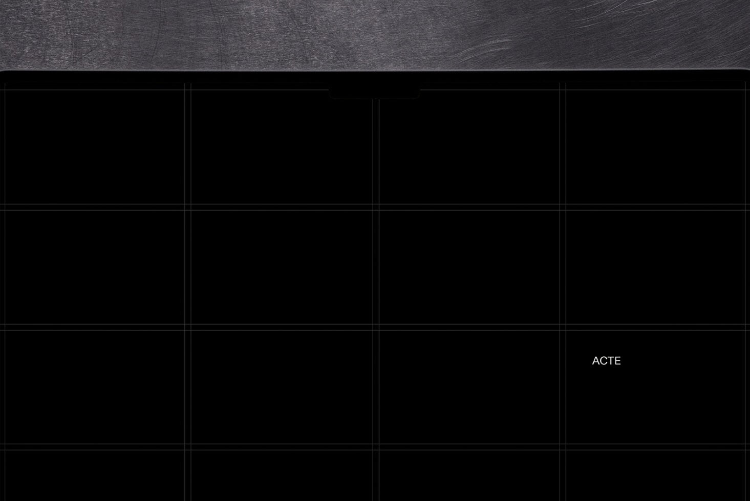 Dark grid layout mockup with textured top border, 16 empty frames ready for designs