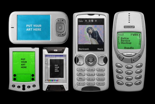 Retro phone mockups bundle with editable screens on classic Nokia devices