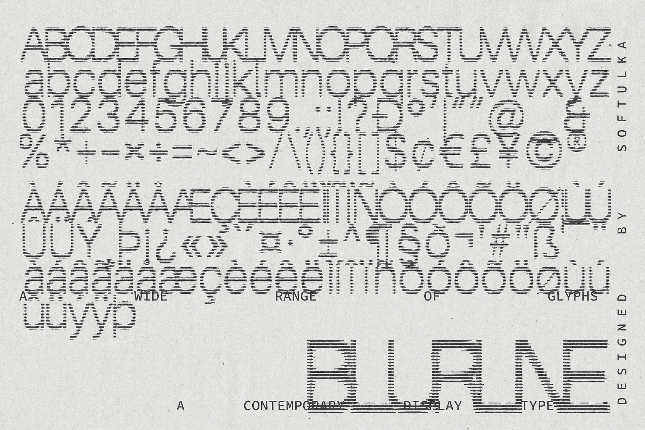 Sofulka typeface showing full character set with halftone texture effect