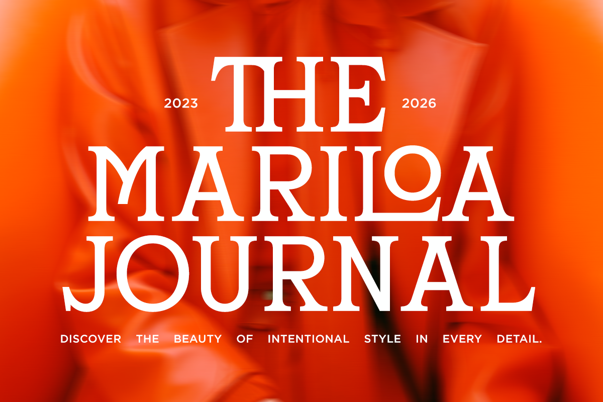 Bold serif title card for Marila Journal 2023-2026 on fiery orange background