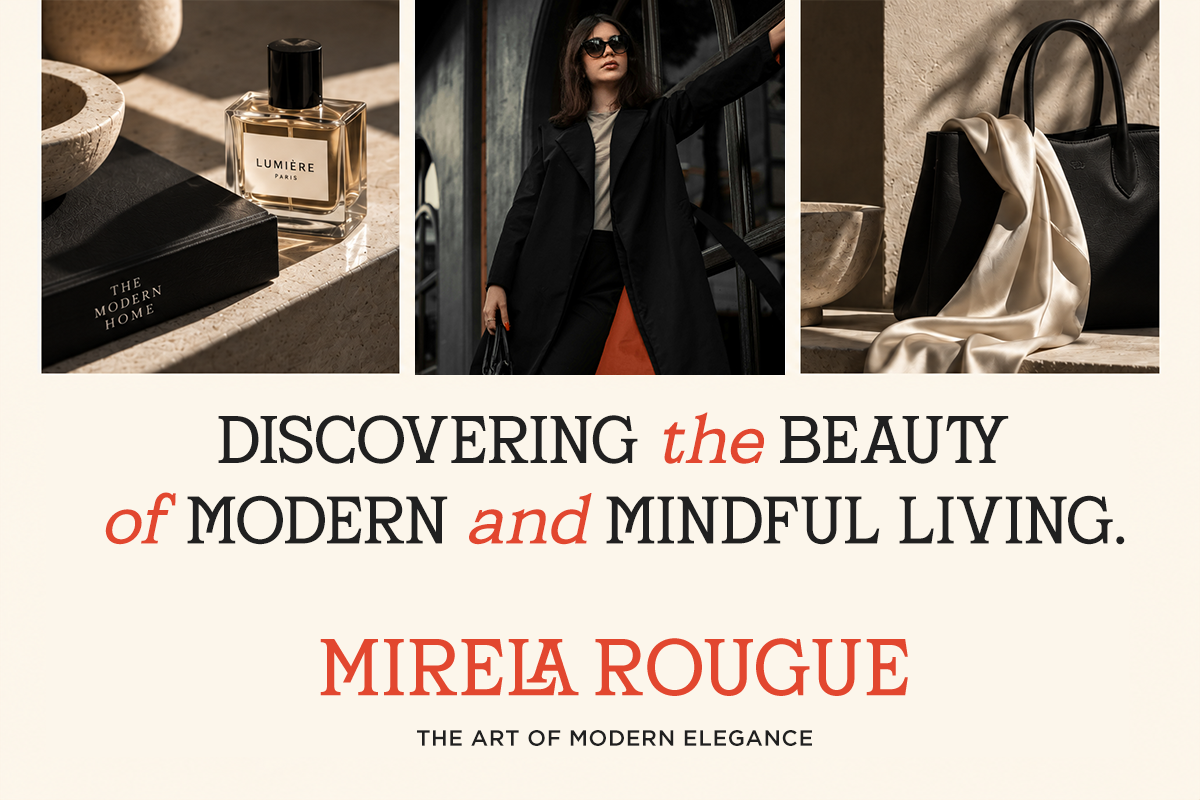 Luxury lifestyle mockup with perfume bottle, styled woman in black blazer, black tote with cream scarf draped over it