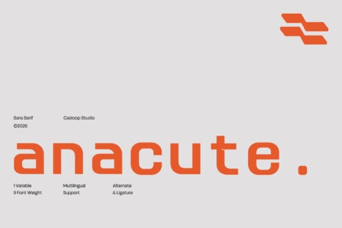 Anacute font family in bold orange with 9 weights, multilingual support, alternates included