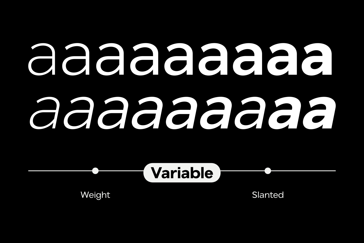 Variable typeface with weight slider showing thin to slanted italic styles