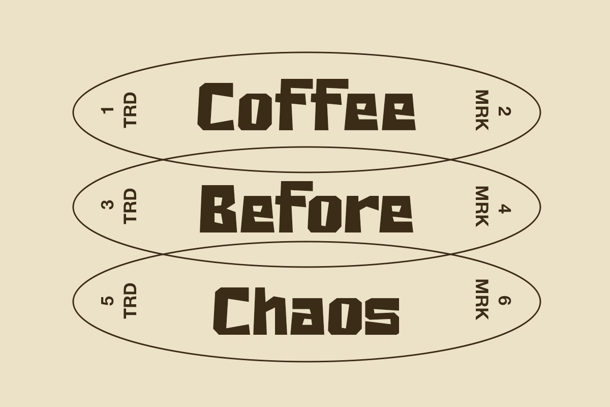 Coffee Before Chaos stacked typography mockup with numbered marks on beige background