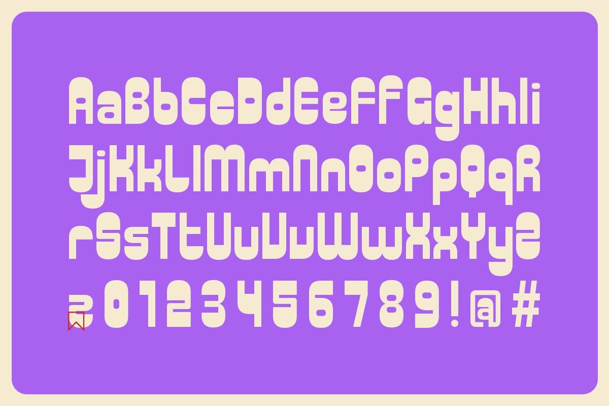 Chunky rounded sans-serif font with full character set on vibrant purple background