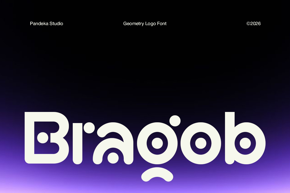 Braoob typeface displayed in cream on dark purple gradient background