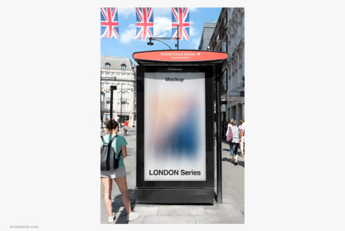 London bus shelter mockup with poster display at Oxford Circus Station