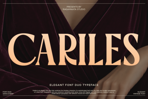 Carles elegant serif font duo displayed in cream over moody burgundy fabric backdrop