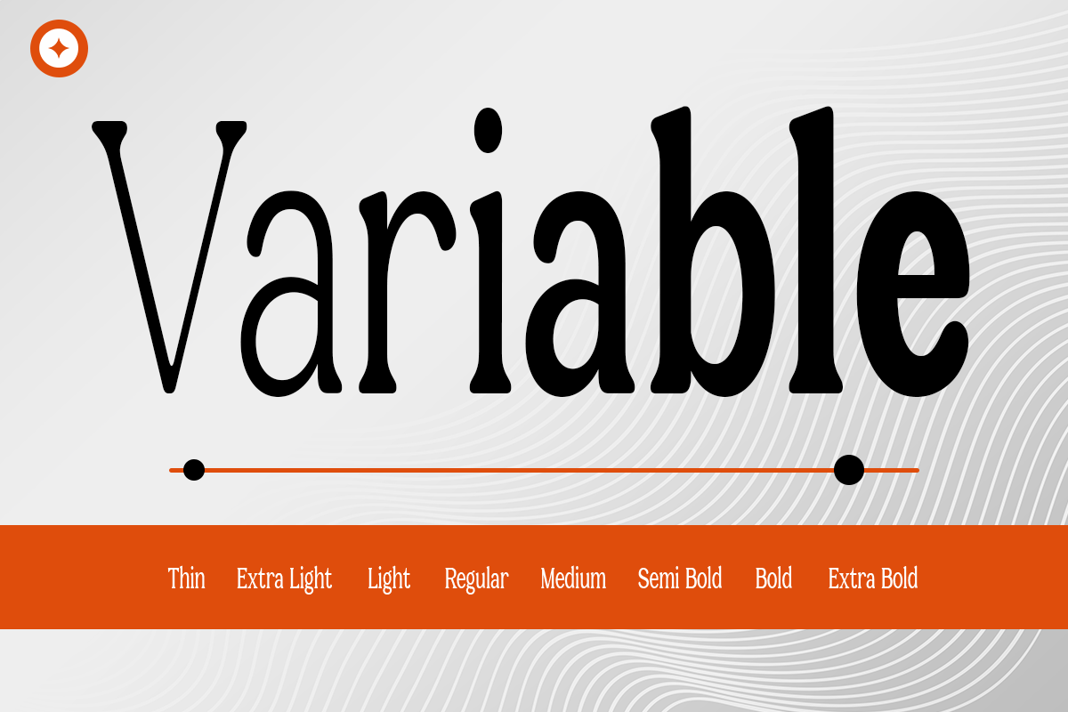 Variable font weight display showing Thin through Extra Bold styles