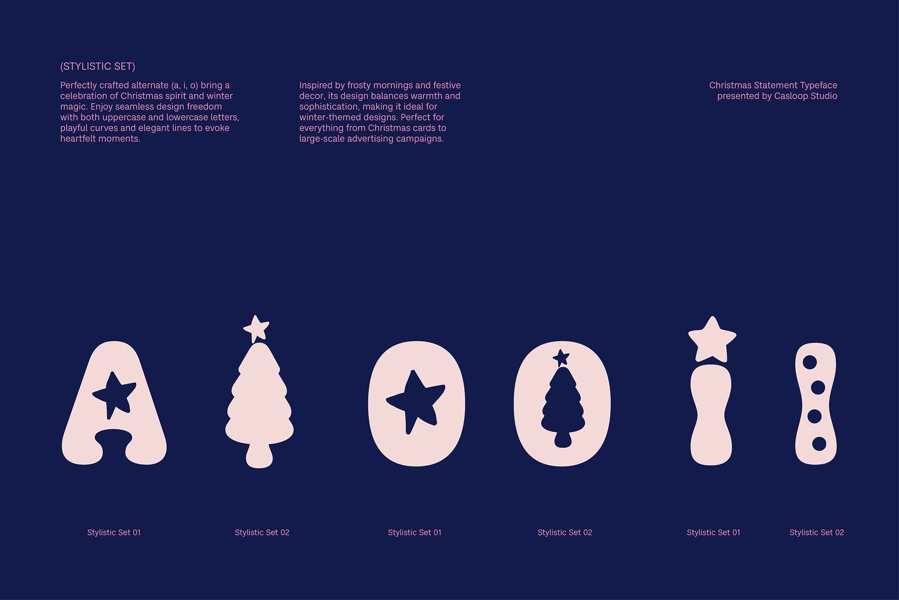 Christmas Statement Typeface with festive alternate characters in cream on navy