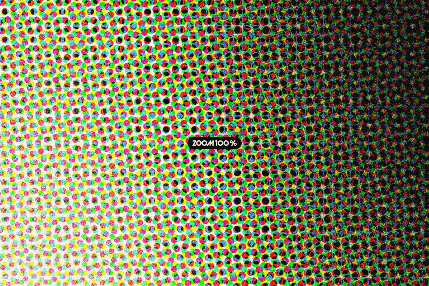 Neon polka dot pattern showing zoom effect from bright to dark colors
