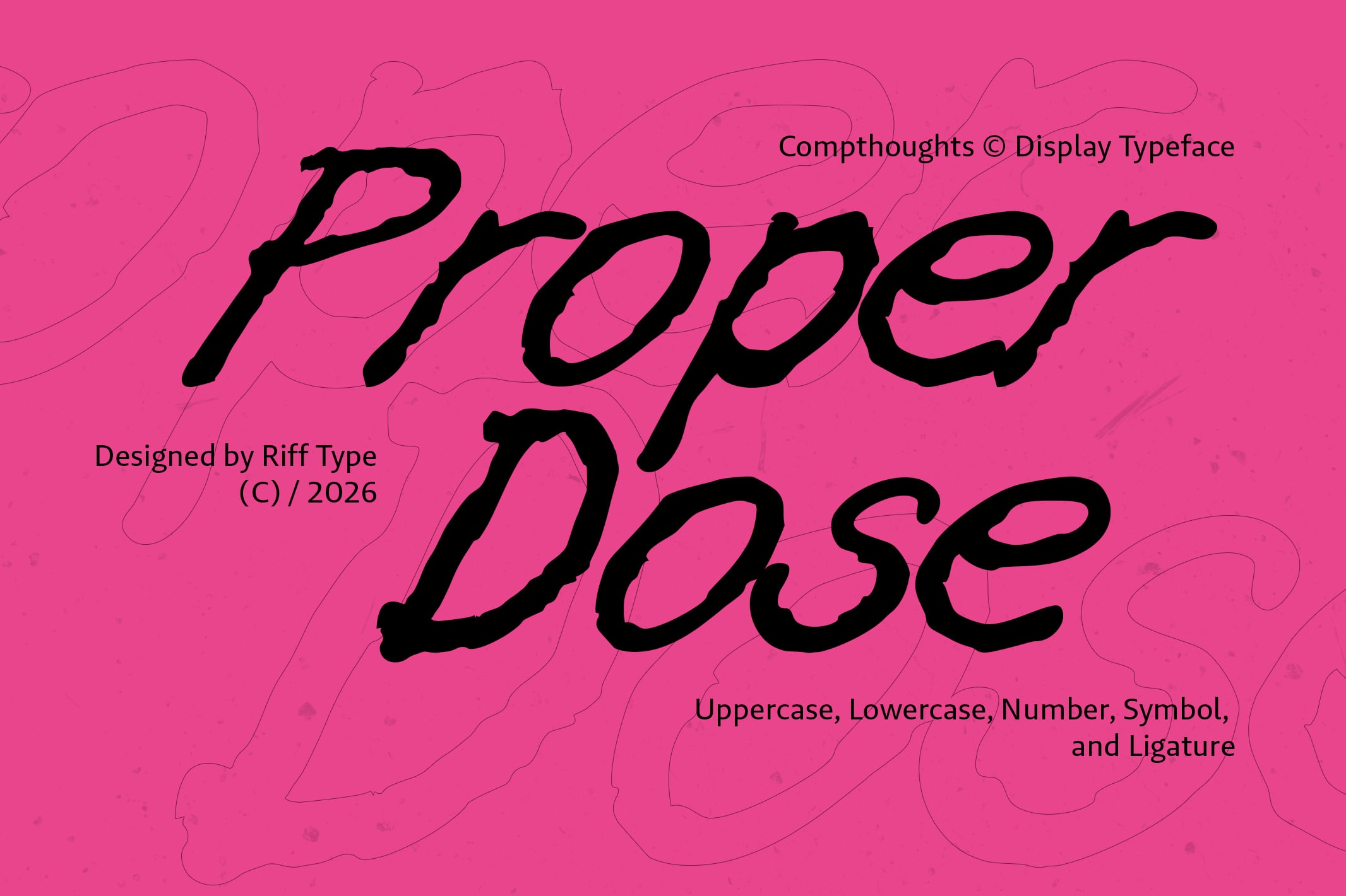 Propper Dose italic typeface specimen in bold black on hot pink background with swirls