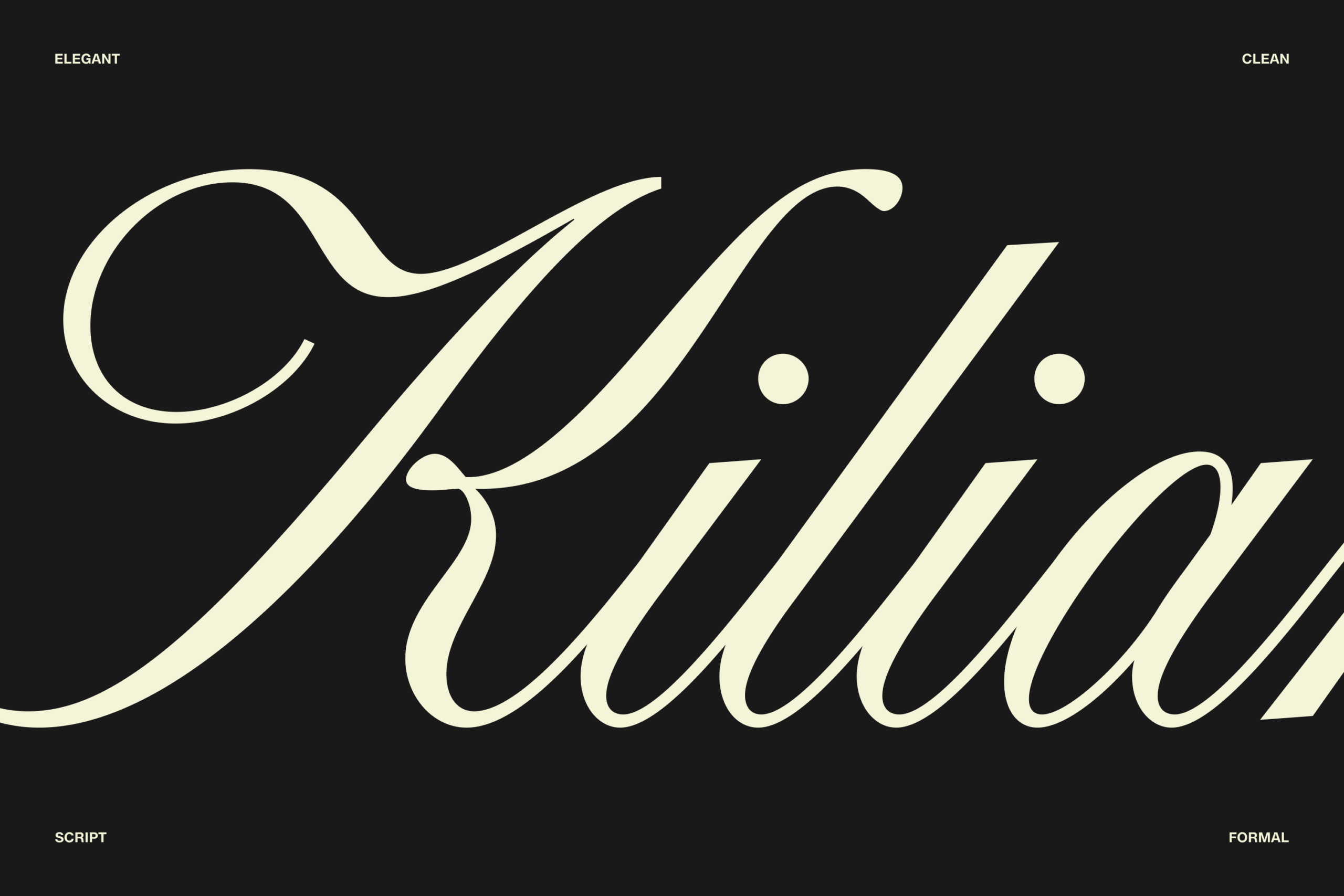 Cream script font with flowing cursive letters on dark background