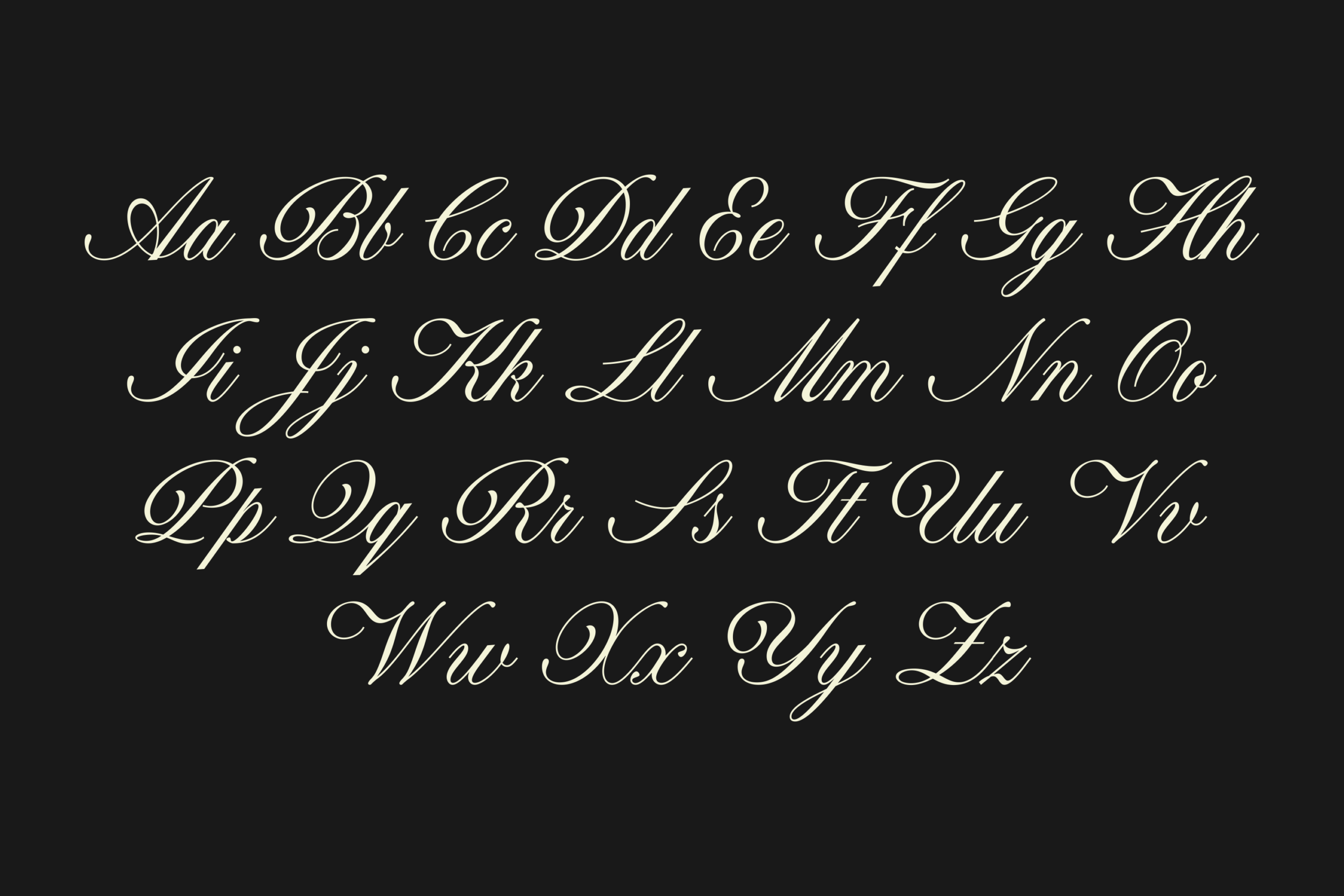 Elegant script font with flowing cursive letters on dark background